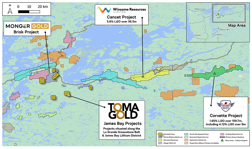 TomaGold Baie-James Claims Map